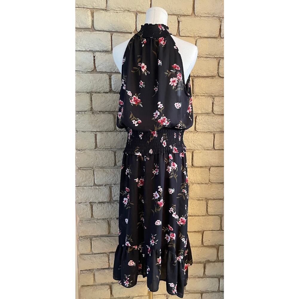 Black Floral Smocked Halter Maxi Dress Sleeveless Summer Dress Size Large - Picture 4 of 8